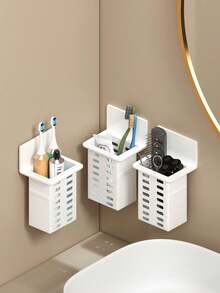 No Drill Wall Mounted Toothbrush & Toothpaste Holder, Suitable For Bathroom & Kitchen, Can Hold Toothbrush, Toothpaste, Comb, Razor, Curling Iron, Straightener, Or Chopsticks, Spoons, Forks, Multi-Function Storage & Organization Rack, Bathroom Accessory, Bathroom Decor, Home Organization, Home Decor - Multicolor - View 4