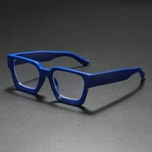 1副黑色厚框方框眼镜，带防滑镜腿和一体式鼻托，美式复古街头酷炫朋克风，适合日常通勤、工作场所、办公室、街头风、休闲素颜出行，男士透明镜片眼镜 - 無色 - 查看 2
