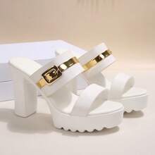 Giày sandal đế dày cho nữ, giày cao gót siêu cao, giày cao gót thời trang chống thấm nước màu trắng, giày cao gót nữ kiểu dáng slip-on, sandal trắng thời trang cho nữ, dép catwalk cho người mẫu, sandal nữ, giày nữ, sandal nữ, giày slip-on nữ, giày cao gót trắng cho nữ, sandal đế dày - Khóa kim loại màu trắng - Xem 6