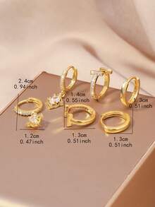 6 Stücke Ohrstecker Set, elegante Wassertropfen Ohrstecker + Blumen Anhänger + Schmetterling Creolen, 18K Goldplattiert Kupfer Multi-Stil Kombination, geeignet für den täglichen Gebrauch von Frauen, Pendeln, Partys, Konzerte, gesellige Anlässe - Gold - Übersicht 10
