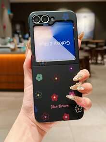 1pc Fashionable And Simple Skin Feel PC Material Cute And Simple Lines Flower Element Folding Phone Case, Can Protect And Prevent Falling: SamsungGalaxy Zflip 3/Zflip 4/Zflip 5/Zflip 6/Zflip 7/ Razr 50 Ultra/ Razr 60 Ultra/ Razr 60/ Razr 50/Galaxy Z Flip7 FE - Black - View 10