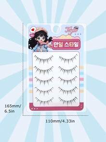 5 Pairs Slouchy Girl Essential Pointed Tail Natural Curly Thick Long Soft Criss-Cross Ultra-Fine Non-Irritating Charming Cartoon-Like Full Strip False Eyelashes, Realistic Daily Wear, Reusable - View 9