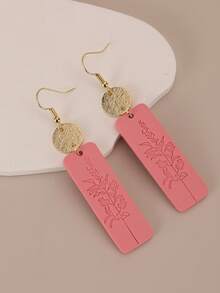 1 Pair Handmade Embossed Coral Pink Soft Clay Dangle Earrings, Suitable For Island Vacation, Party, Also As Travel Souvenir - Coral Pink - View 3