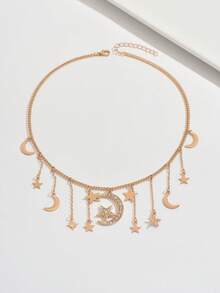 1pc Middle Eastern Style Creative Minimalist Star & Moon Combination Crescent Tassel Pendant Necklace, Versatile Daily Wear For Women, Suitable For Festive Dresses, Great Gift For Family/Friends - Yellow Gold - View 2