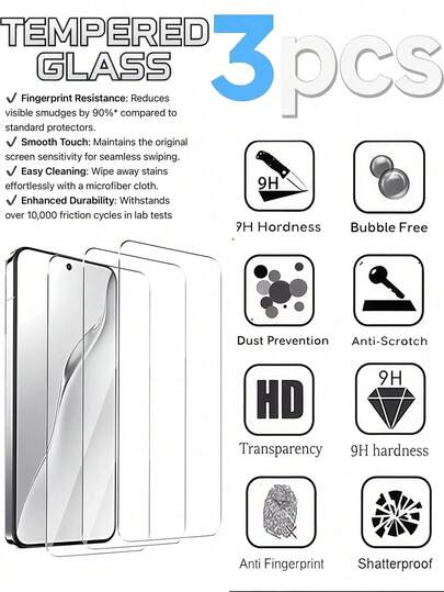 3pcs Tempered Glass Screen Protector For Xiaomi/ Phones, Suitable For Mi 11T/14/9/A2 Lite/A3/10 Lite/ 7/7A/10A/11A/9AT, Anti-Scratch And Shockproof