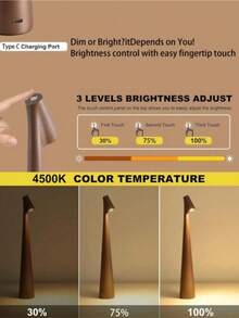 1/2 chiếc đèn bàn LED thiết kế hiện đại theo phong cách Bắc Âu, đèn chăm sóc mắt có pin sạc, bền lâu, điều khiển cảm ứng, đèn ngủ di động, thích hợp cho phòng khách, phòng ngủ, phòng ăn, văn phòng, đầu giường, quà tặng ngày lễ - Màu nâu - Xem 8