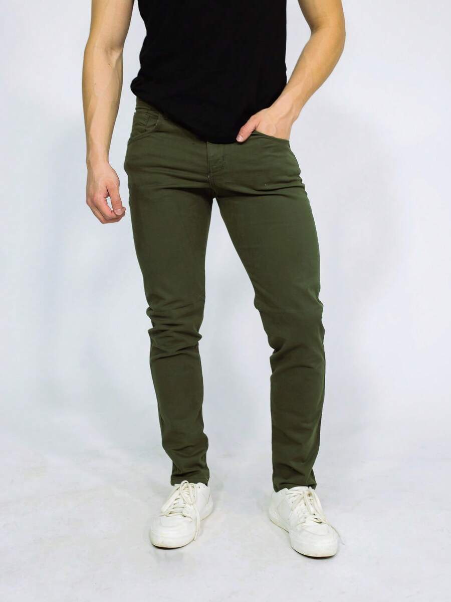 SAINT ELIAN Men's Slim Fit Colored Twill Pants - VERDE MILITAR - View 1