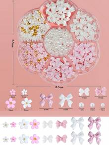 1盒彩色花朵蝴蝶结美甲装饰品，3D蝴蝶结，白色ABS仿珍珠，金色和银色美甲钉，适合春季和派对美甲配饰，DIY美甲用品，美甲宝石 - 彩色 - 查看 3