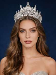 1件欧美风格公主3D皇冠，奢华水钻新娘发饰头饰 - 4230 銀色 - 查看 2