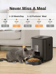 自动喂猫器，定时喂食器，每日喂食1-4次，适用于猫和小型犬，2升容量，适用于干粮，可编程定量喂食，双电源供电，易于清洁，黑色 - 2公升 - 查看 8