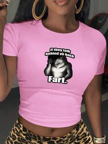 If They Talk Behind Your Back Fart Funny Oddly Specific Meme Graphic Print Women's Fashion Short Sleeve T-Shirt,Y2K Top Crop,Camisetas De Fiesta,Back To School,Vintage,Street Wear, Rock, Holiday, Vacation, Festival, Summer Tops, Free Shipping - 粉色 - 查看 1