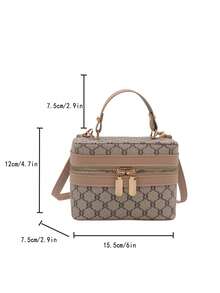 Túi xách nhỏ nữ phong cách retro tối giản họa tiết hoa, phối màu độc đáo. - Màu Khaki - Xem 2