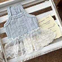 Spring/Summer Small Dog Lace Suspender Princess Dress, Happy Dog Suspender Vest Cat Clothes (Random Fabric Pattern) - Blue - View 15