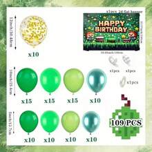109 peças Conjunto de Balões de Aniversário Pixel Forest do : Material de Látex + Faixa 2D, Arco de Balões Degradê Verde + Padrões de Personagens do Jogo, Adequado para Festa de Aniversário Infantil, Um Clique para Criar uma Atmosfera de Celebração em Estilo Pixel, Uma Decoração de Destaque para Festas Infantis - Multicolorido - Visão 13