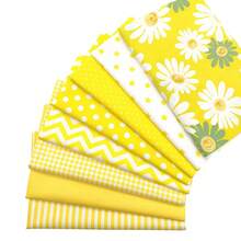 8 piezas de tela de algodón con estampado de girasoles amarillos brillantes, lunares y rayas, surtido de 20*25cm/40*50cm de la serie amarilla para patchwork, manualidades de verano DIY, decoración y costura, lavable a máquina - B - Ver 4