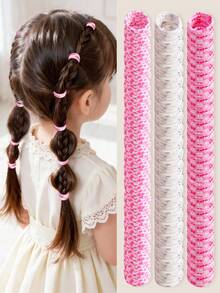 10pcs/30pcs New Pink & White Heart Bow Print Hair Scrunchies, High Elasticity No-Damage Hair Ties, Suitable For Daily Hairstyle - Multicolor - View 2