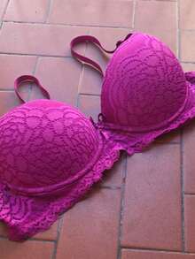 Lace Bra With Underwire, Basic Padded Cups, Comfortable Bra With Underwire. - Rose Red - View 2