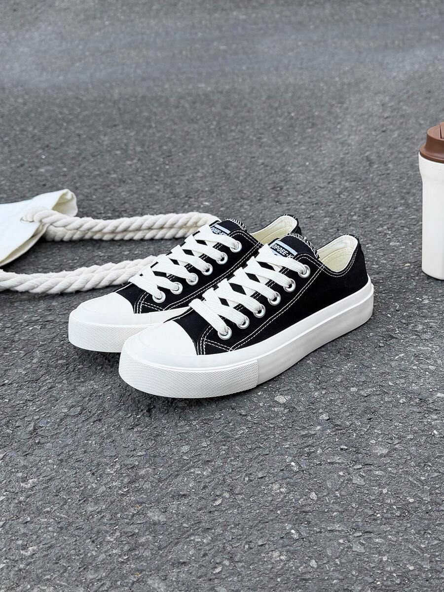 黑色帆布鞋，女鞋，运动鞋，男鞋，帆布鞋，春秋季款式，韩版简约时尚休闲系带运动鞋，经典低帮帆布鞋，百搭休闲滑板鞋