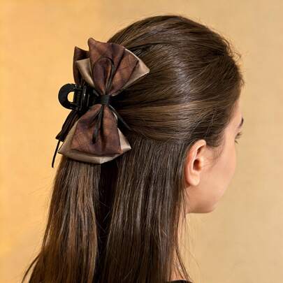 2个优雅蝴蝶结黑白双层网纱发夹，镶嵌水钻，13厘米，适合女性在派对上佩戴。