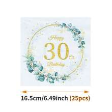 Bộ đồ dùng tiệc sinh nhật lần thứ 30 gồm đĩa, khăn ăn và cốc giấy họa tiết lá xanh, dành cho 10 khách, dùng một lần, thích hợp cho sinh nhật, đám cưới, tiệc theo chủ đề, dã ngoại gia đình. - Kiểu 4 - Xem 6