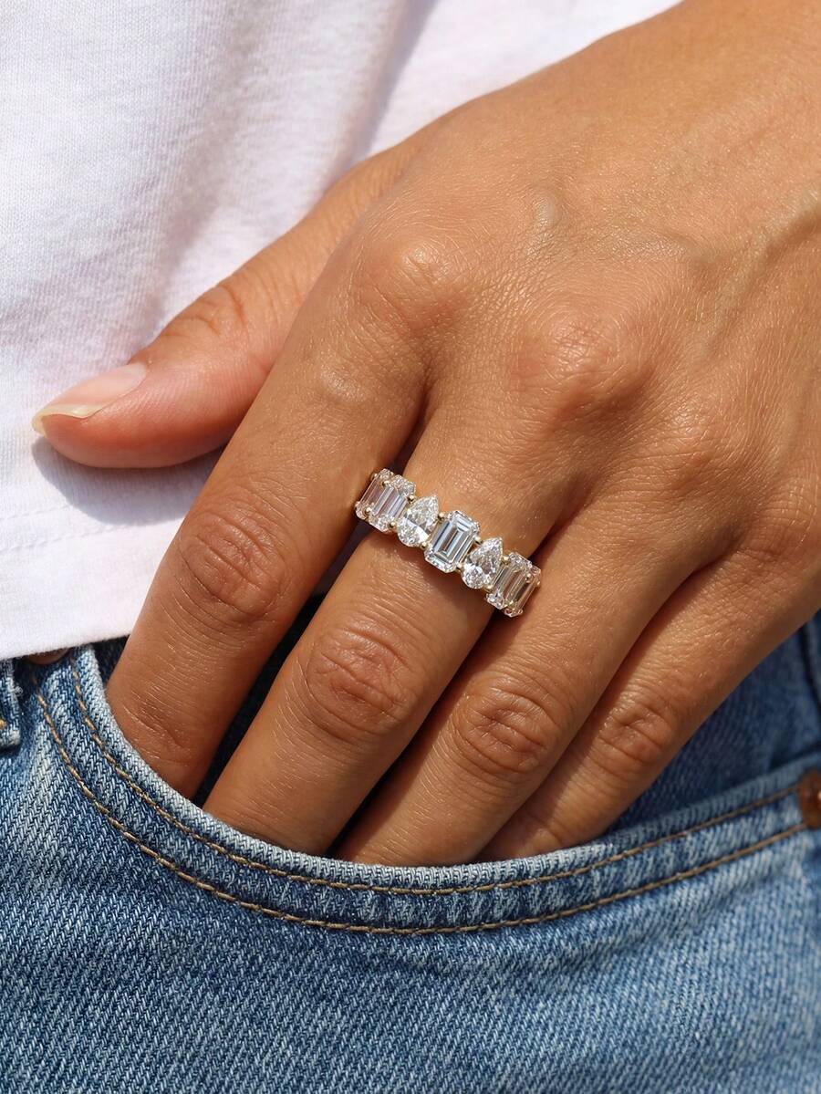 1pc Elegant 925 Sterling Silver Semi-Circle Teardrop Rectangular Ring, Wedding Jewelry Gift For Women, Anniversary - Water Drop - View 1