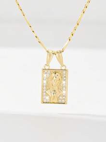 1 chiếc dây chuyền nữ bằng đồng mạ vàng 14K, có 3 kiểu dáng, với các họa tiết Đức Mẹ Guadalupe, Thánh Jude, Thánh Benedict đính đá Cubic Zirconia, kiểu dáng tôn giáo cổ điển, phù hợp để đeo hàng ngày và đi nhà thờ, món quà phụ kiện tín ngưỡng tinh tế. - Vàng - Xem 1