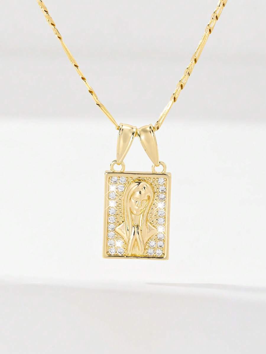 1 chiếc dây chuyền nữ bằng đồng mạ vàng 14K, có 3 kiểu dáng, với các họa tiết Đức Mẹ Guadalupe, Thánh Jude, Thánh Benedict đính đá Cubic Zirconia, kiểu dáng tôn giáo cổ điển, phù hợp để đeo hàng ngày và đi nhà thờ, món quà phụ kiện tín ngưỡng tinh tế. - Vàng - Xem 1