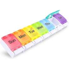 Cajas de pastillas organizadoras semanales portátiles de 7 días para almacenar vitaminas, aceite de hígado de bacalao, suplementos y medicamentos para viajes y trabajo - Multicolor - Ver 6