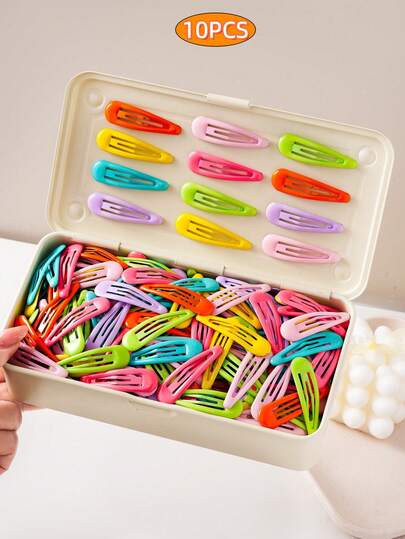 Set de 10 pinzas para el cabello de niña con gotas de agua de colores aleatorios, lindos clips para flequillo y cabello rebelde, accesorios versátiles para el cabello diario (sin caja, en bolsa)