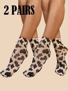 Women's Animal Print Ankle Socks, Leopard Print Women's Calf Socks, Leopard Print Women's Socks, Suitable For Christmas, Halloween, Holiday Atmosphere - Multicolor - View 9