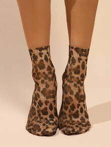 Women's Animal Print Ankle Socks, Leopard Print Women's Calf Socks, Leopard Print Women's Socks, Suitable For Christmas, Halloween, Holiday Atmosphere - Multicolor - View 3