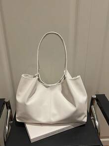 新款法式大容量手提包，独特设计女士通勤上学手提包/单肩包 - 白色 - 查看 6