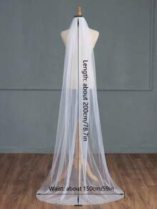1pc Women's Multifunctional Single-Layer Transparent Wedding Veil, Bridal Soft Tulle Headpiece, Warm Beige Color, Floor-Length Free-Style Headband - Multicolor - View 7