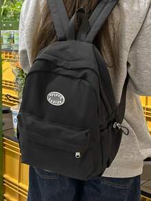 Mini Corduroy Solid Color Backpack - Black - View 4