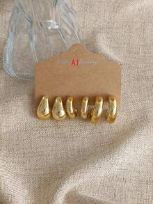 Bộ 6-18 chiếc/Bộ khuyên tai hình giọt nước bện sọc chữ C cỡ lớn, Phụ kiện Hip Hop phóng đại, Khuyên tai hàng ngày cho nữ (Không có bao bì thẻ) - Bộ bông tai hình chữ C cực lớn - Xem 2