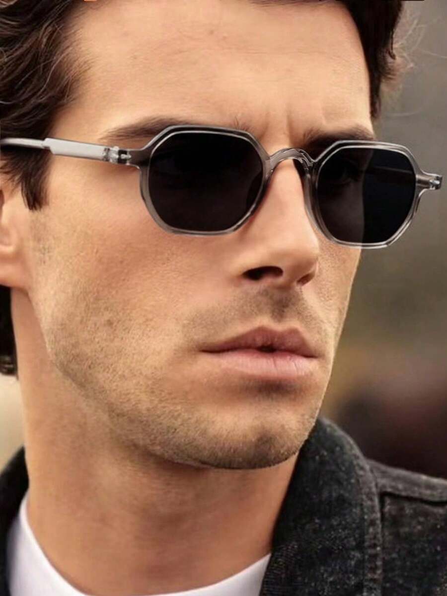 1 Pair Men's Fashionable Geometric Frame Glasses, Polycarbonate Temples, Lightweight, Suitable For Outdoor & Party - 彩色 - 查看 1