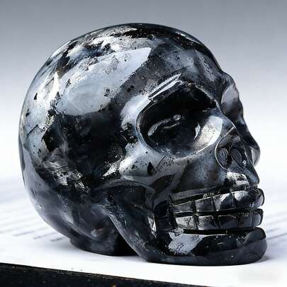 CUPIDCRYSTAL 1pc Natural Handcrafted Flame Stone Bone, Amber Stone Skull, Crystal Skeleton, Crystal Stone, Crystal Skull Decor, Creates Halloween Atmosphere, Office Home Crystal Decoration, Halloween Gift, Room Decor, Home Decor