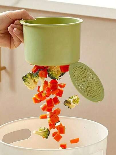 Cesta de drenaje de cocina multifuncional integrada con filtro anti-insectos, colgada en el grifo, desmontable, verde