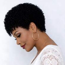 Women'S Brazilian Human Hair Wig - Afro Kinky Curly Pixie Cut With Bangs | 3inch Short Water Curly Wig, 200% Density Hairpiece, Real Human Hair For Party And Cosplay - Natural Black - Xem 4