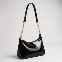 Women's Shoulder Bag With Chain Strap And Shoulder Pad, Featuring Gold-Tone Details And A Zipper Closure. - ĐEN - Xem 2
