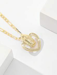 1 chiếc mặt dây chuyền hình trái tim bằng đồng khảm đá Zirconia kiểu cổ điển Châu Âu & Mỹ, hình Đức Mẹ Guadalupe và Thánh giá Chúa Giêsu, phiên bản giới hạn. Thích hợp làm quà tặng Giáng sinh/Lễ Tạ ơn/Halloween/Ngày của Mẹ/Ngày Valentine, Lễ Rước lễ lần đầu của người Công giáo, đeo hàng ngày và trong các ngày lễ, dùng khi cầu nguyện. - Vàng - Xem 5