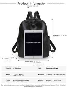 2026 New Elegant PU Leather Women Backpack, Fashion Anti-Theft In Black, Blue, Red, Brown, Large Capacity Commuter Travel Bag With Adjustable Shoulder Strap And Zipper Closure - Multicolor - View 3