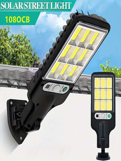 1个带运动传感器的太阳能COB壁灯，便携式太阳能泛光灯，适用于庭院、院子、别墅、阳台、应急照明 - ABS塑料灯罩，内置太阳能电池板