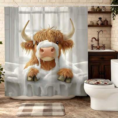 ستارة حمام لوحة بقرة هايلاند الطريفة في وقت الاستحمام، بقرة هايلاند الكثيفة الجميلة مع رغوة في حوض الاستحمام، ستارة حمام مقاومة للماء والعفن من البوليستر مع 12 خطاف، ديكور حمام بموضوع حيوان مزرعة مضحك للبالغين، هدية ديكور حمام منزلي ريفي اسكتلندي لعشاق الحيوانات