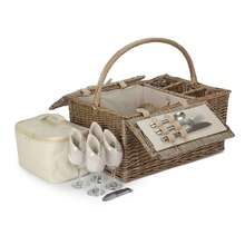 Red Hamper Deluxe Retro Double Lidded Fitted Wicker Picnic Basket - Brown - View 5