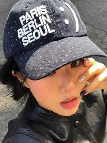 1顶女士时尚休闲黑白波点字母星形刺绣棒球帽 - 复古可拆卸设计，春夏百搭遮阳帽，适合所有脸型 - 黑白款 - 查看 5
