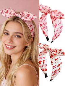 1pc/2pcs Summer Women Sweet Cute Fabric Cherry Print Rabbit Ear Wide Headband, High Crown Pressure Hair Accessories Headwrap Headdress, Suitable For Dresses, Beach Vacation, Daily Outfits, Elegant & Cute Design ,Hair Hoop Hairband For Women Head Accessories - Multicolor - View 9