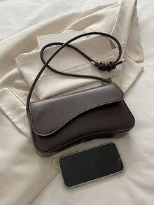 Bolso de Hombro Elegante, Minimalista, Vintage, con Solapa Asimétrica y Estampado de Leopardo a la Moda - Café - Ver 8
