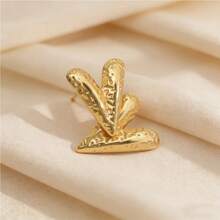 1-Piece (2pcs) Women's Gold Heart-Shaped Earrings - 14K Gold Plated. Creative Irregular Triangle-Shaped Elegant Earrings. Women's Jewelry Gift. Thick Gold Jewelry. - Gold - View 2