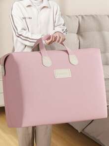 1个大容量粉色行李收纳袋，双拉链设计，带加固提手，便携式储物袋，适合搬家、旅行、宿舍、衣柜整理，可收纳衣物、毯子、床上用品以及万圣节、感恩节、圣诞节等节日装饰品。 - 粉色 - 查看 4